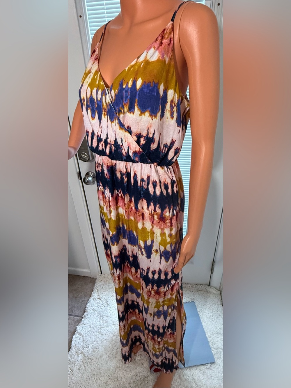 one clothing Tie-Dye Surplice Maxi Dress in Navy, Pink & Olive